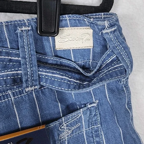 Seven7 Women's Wide Leg Pant Size 12 Belted Blue Striped Pockets Comfort NWT - Picture 11 of 15
